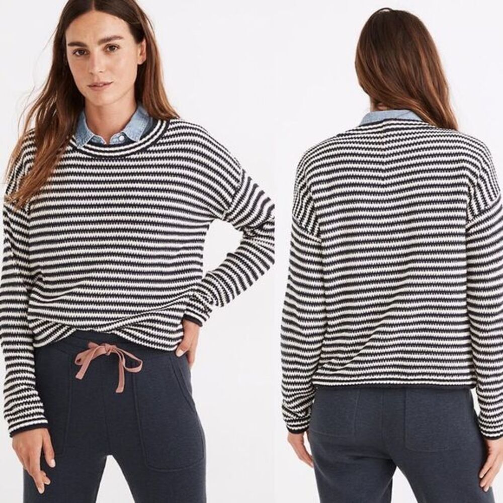 Madewell Seagrove Pullover Sweater Extra Small Navy and Natural‎ Stripe C…